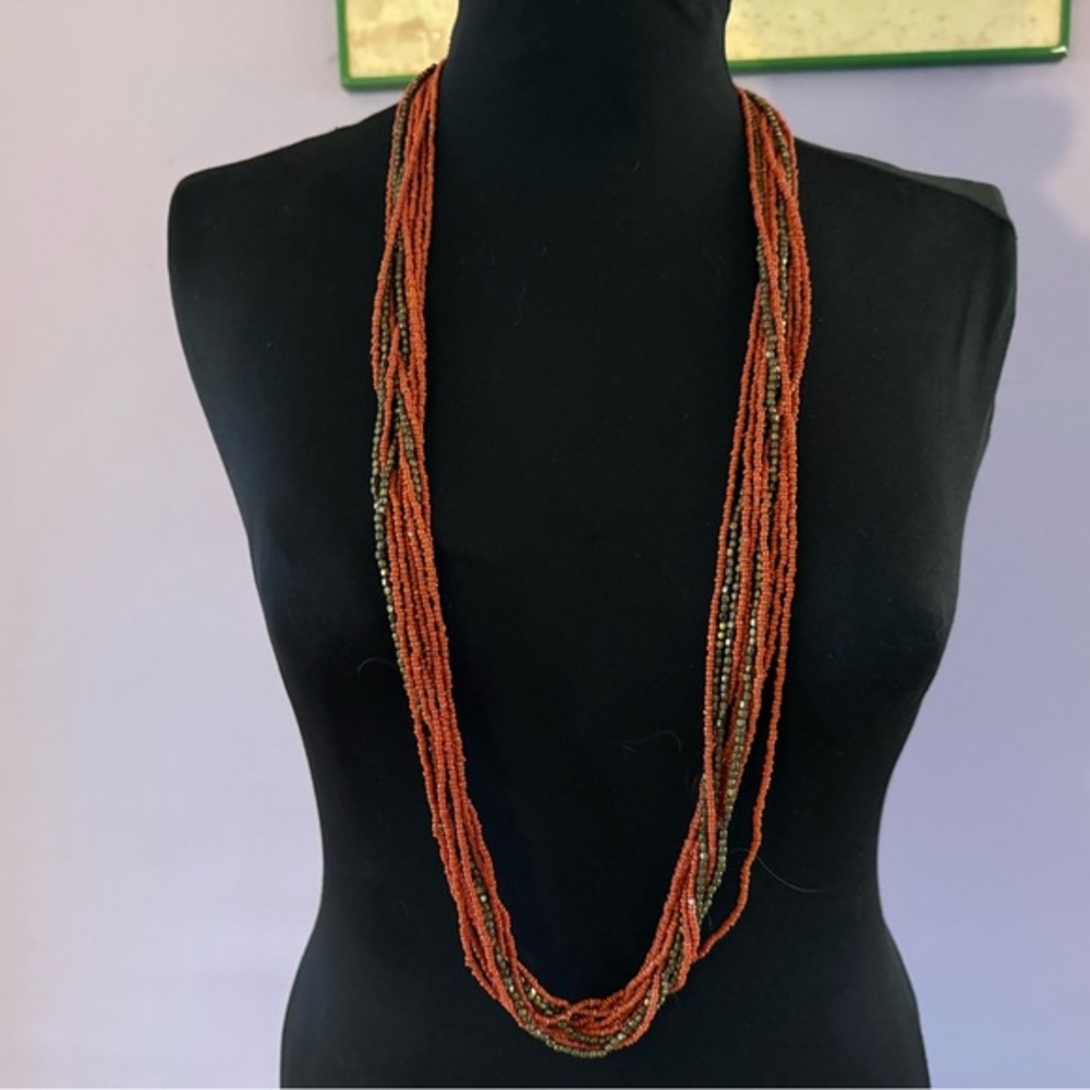 90’s Vintage Multistrand Beaded Necklace - Orange and Gold